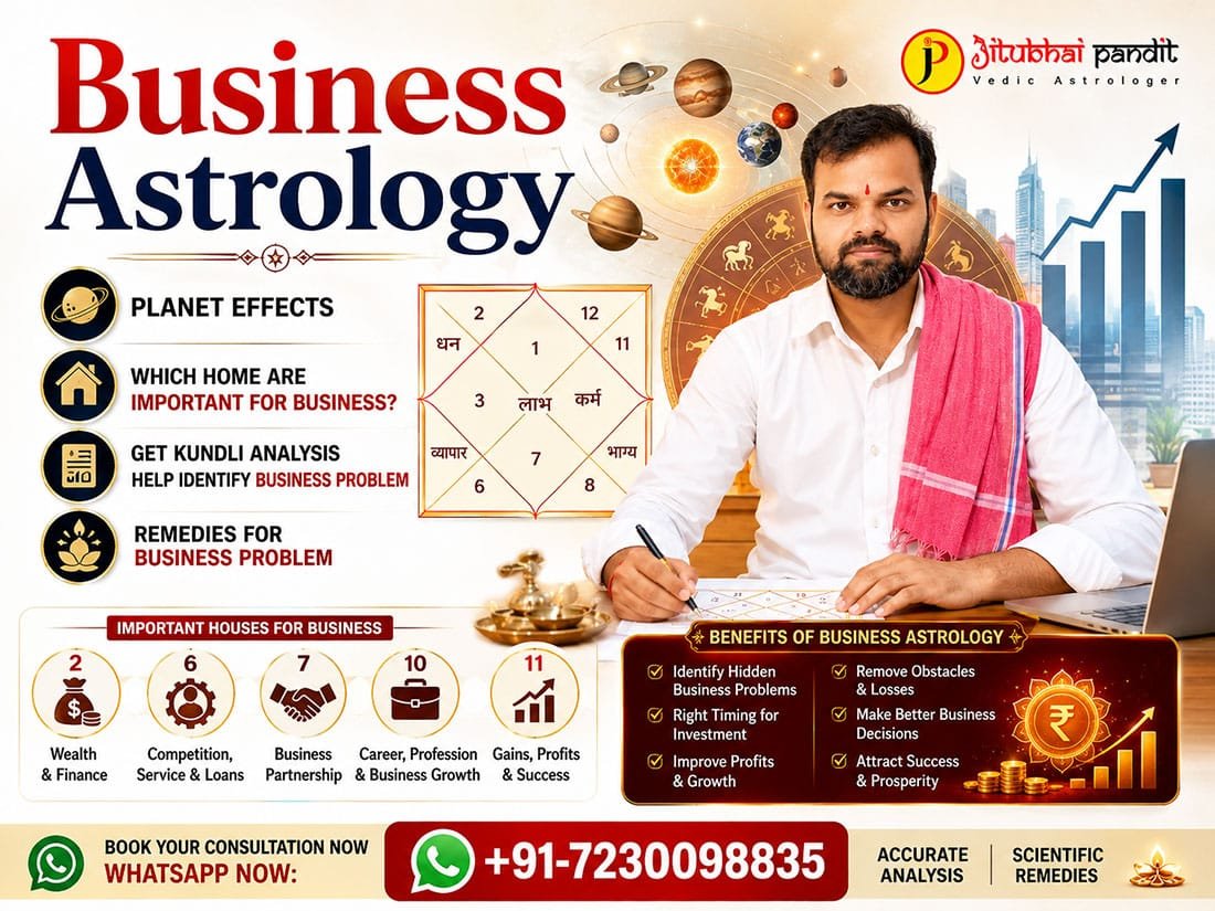 Business astrology Kundli analysis showing planets responsible for business problems and remedies for business growth