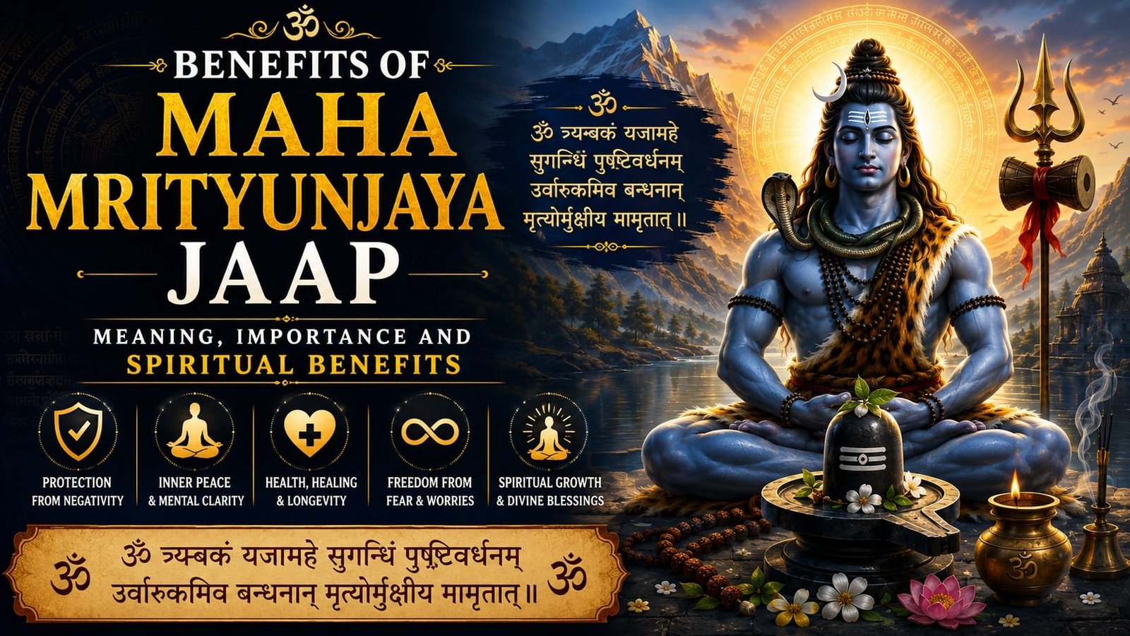 Mahamrityunjaya Jaap benefits – Lord Shiva with sacred mantra and spiritual meditation